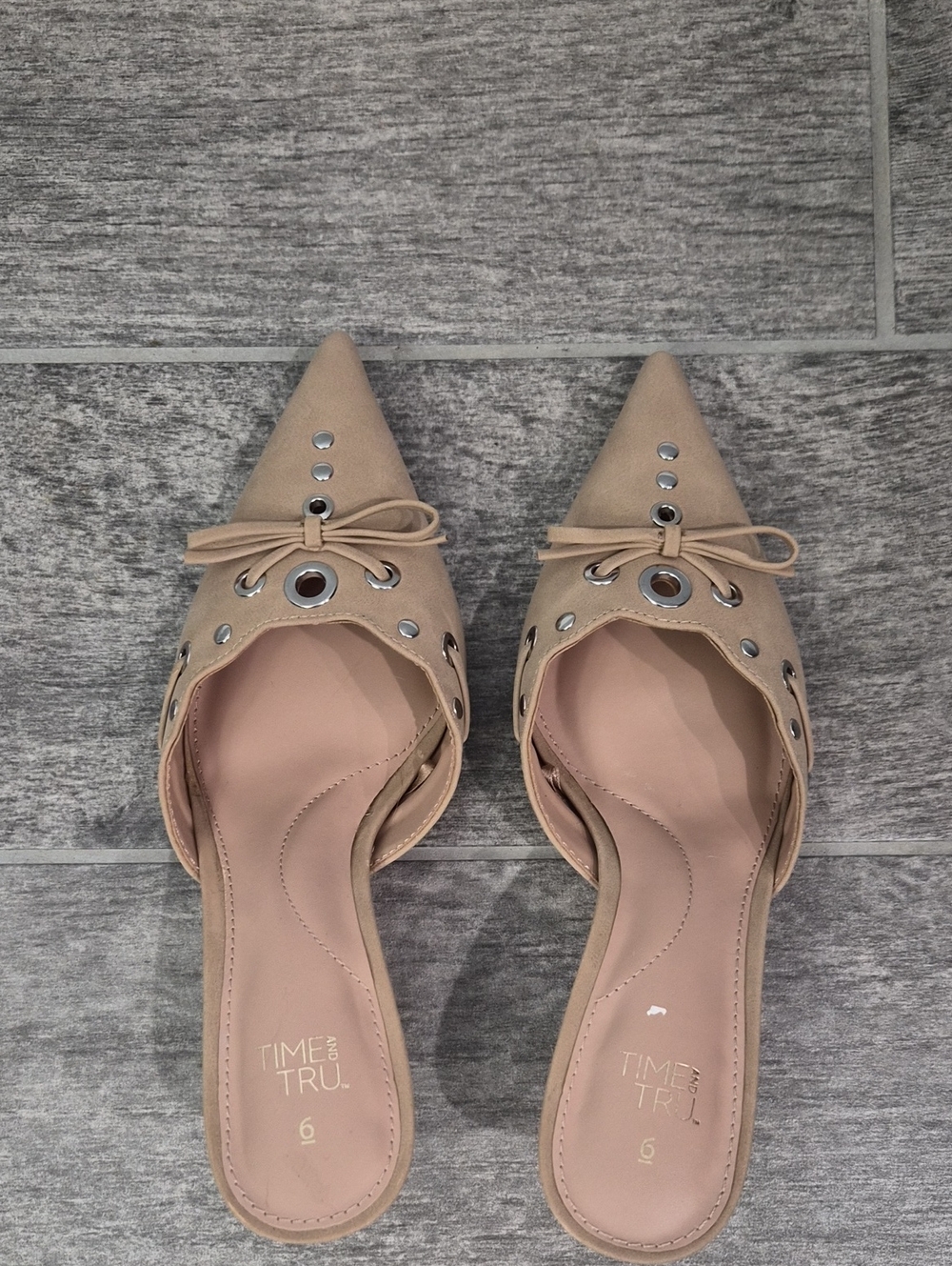 Beige Pointed-Toe Slip-On Flats
